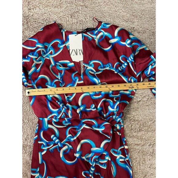 Zara Chain Print V-neck Midi Dress Size S Multicolored Spring Vacation New - Picture 8 of 16